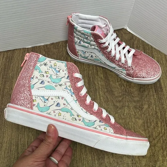Vans Sk8-Hi Narwhal Shark Party Hi Tops Pink Glitter Sneakers Size 5.5