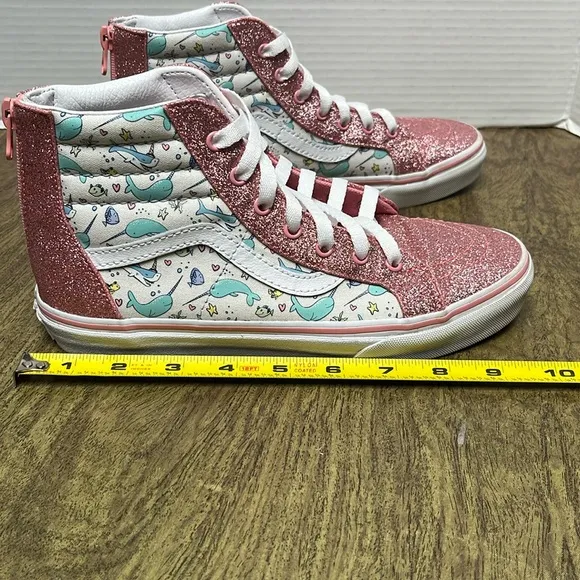 Vans Sk8-Hi Narwhal Shark Party Hi Tops Pink Glitter Sneakers Size 5.5