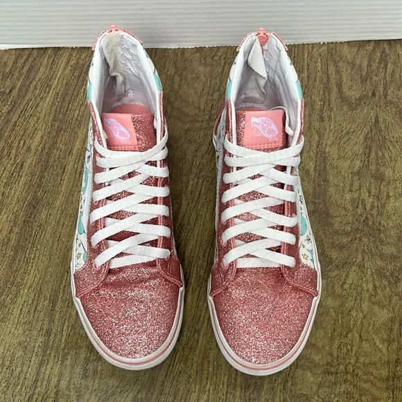 Vans Sk8-Hi Narwhal Shark Party Hi Tops Pink Glitter Sneakers Size 5.5