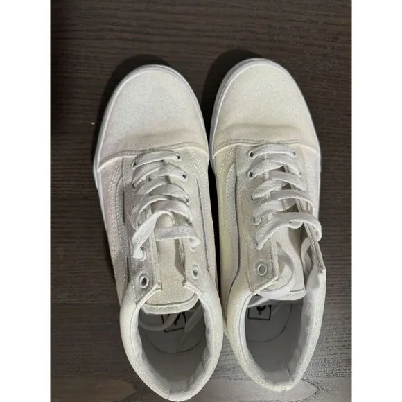 Vans Wall Old Skool White Pink UV Glitter Sneakers Shoes Girls Big Kid 6