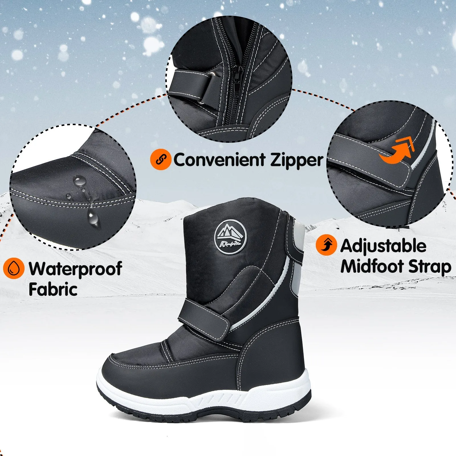 Velcro Side Zipper Outdoor Waterproof Snow Boots
