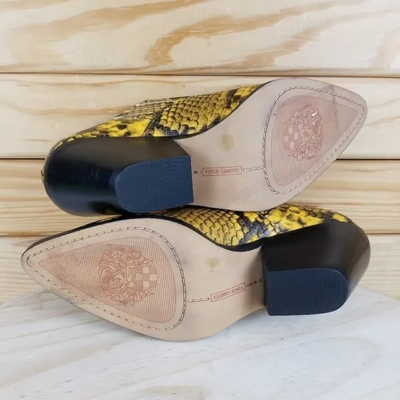 Vince Camuto 6.5 US Jetera Leather Ankle Western Booties Mustard Snakeskin NEW