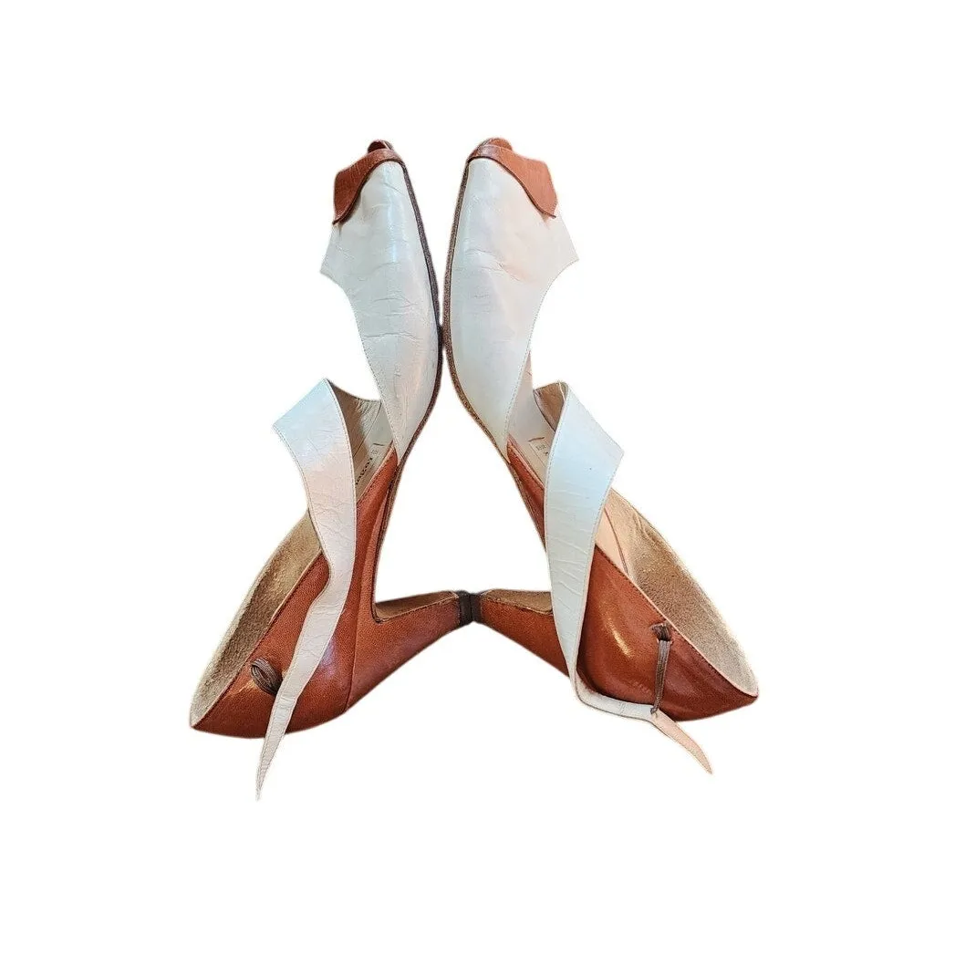 Vintage 80s Shoes Tokio Kumagai RARE Avant Garde Heels Brown White Leather / 37