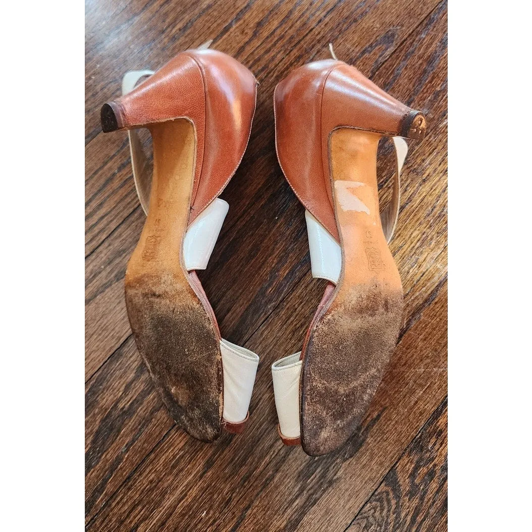 Vintage 80s Shoes Tokio Kumagai RARE Avant Garde Heels Brown White Leather / 37