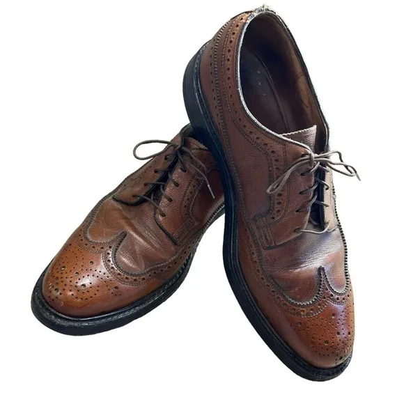 Vintage Mens Florsheim Imperial Wingtip Oxford Leather Lace Up Dress Shoe Brown