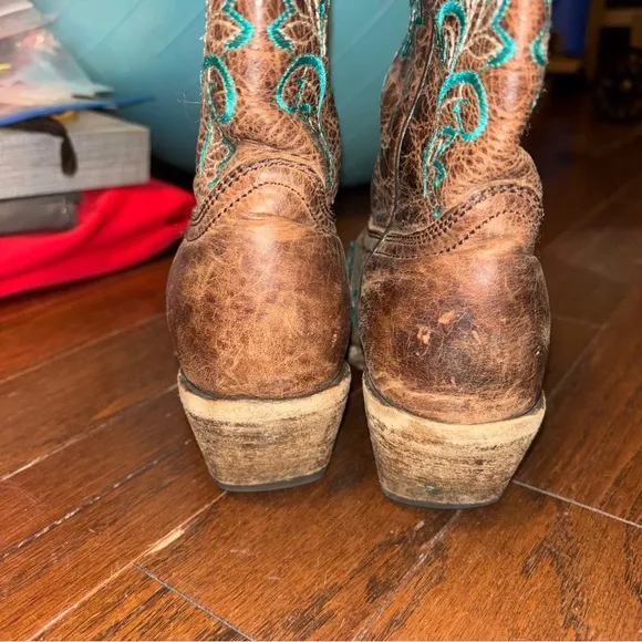 Vintage Real Leather &amp; Turquoise Embroidered Cowgirl Boots