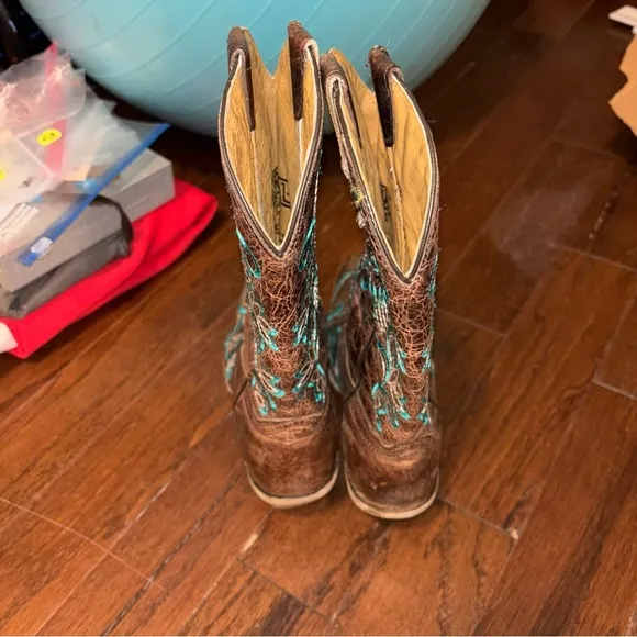 Vintage Real Leather &amp; Turquoise Embroidered Cowgirl Boots