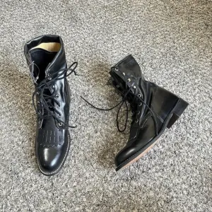 Vintage TEXAS ALL AMERICAN Made Kiltie Roper Boots Black Leather Womens 6 New