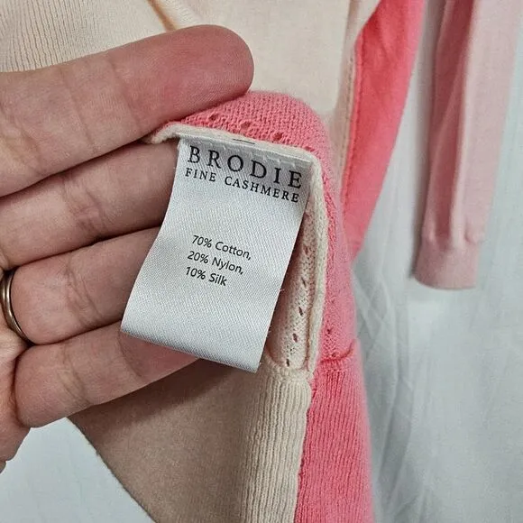 Whisper by Brodie Womens Sweater XS Silk Cotton Vneck Colorblock Quiet Luxury