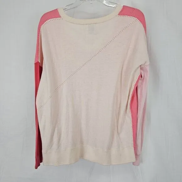 Whisper by Brodie Womens Sweater XS Silk Cotton Vneck Colorblock Quiet Luxury