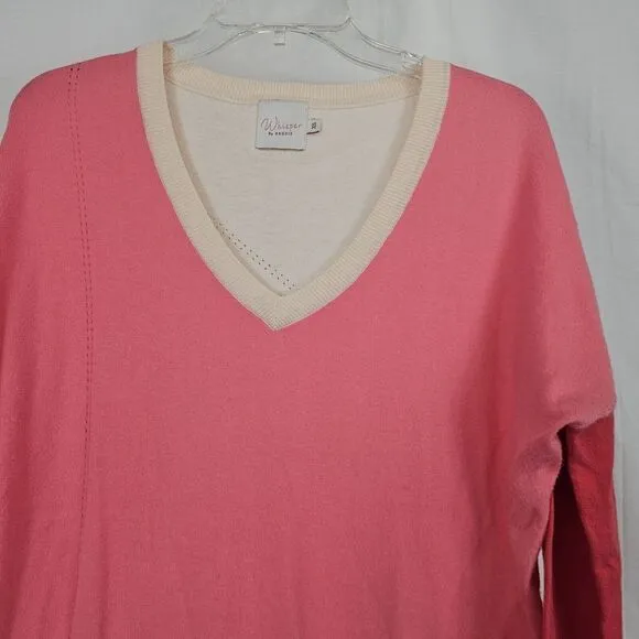 Whisper by Brodie Womens Sweater XS Silk Cotton Vneck Colorblock Quiet Luxury