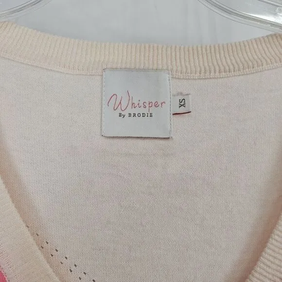 Whisper by Brodie Womens Sweater XS Silk Cotton Vneck Colorblock Quiet Luxury