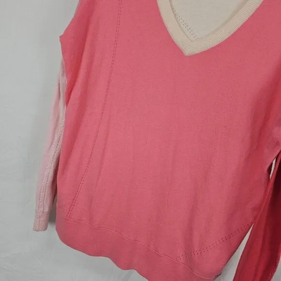 Whisper by Brodie Womens Sweater XS Silk Cotton Vneck Colorblock Quiet Luxury