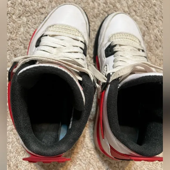 White and Red Jordan 4 Sneakers