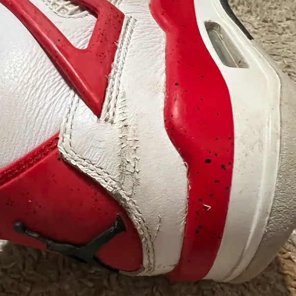 White and Red Jordan 4 Sneakers