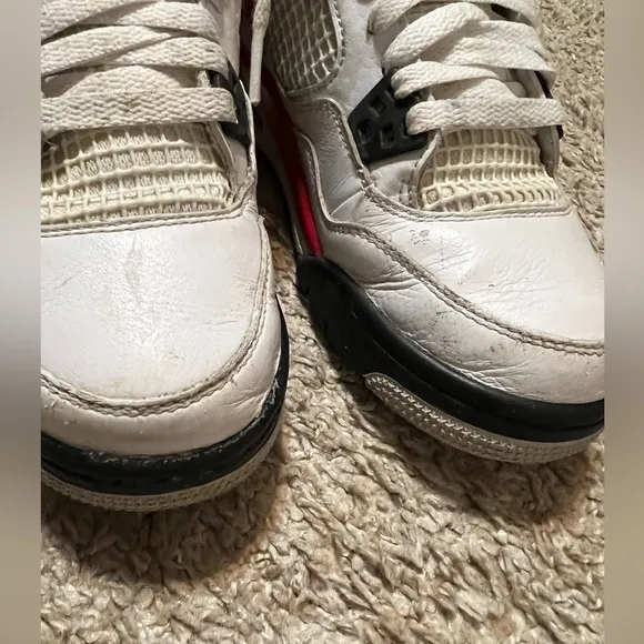 White and Red Jordan 4 Sneakers
