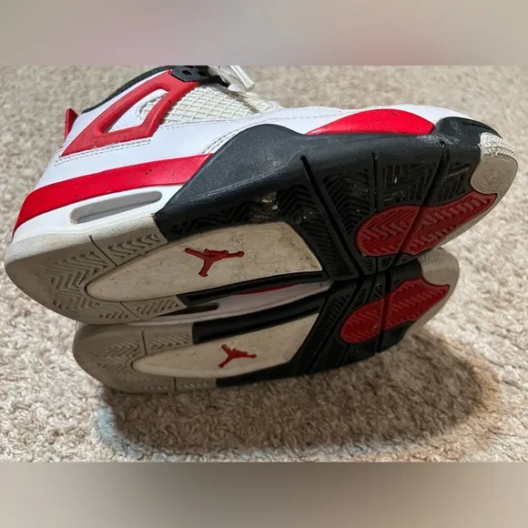White and Red Jordan 4 Sneakers