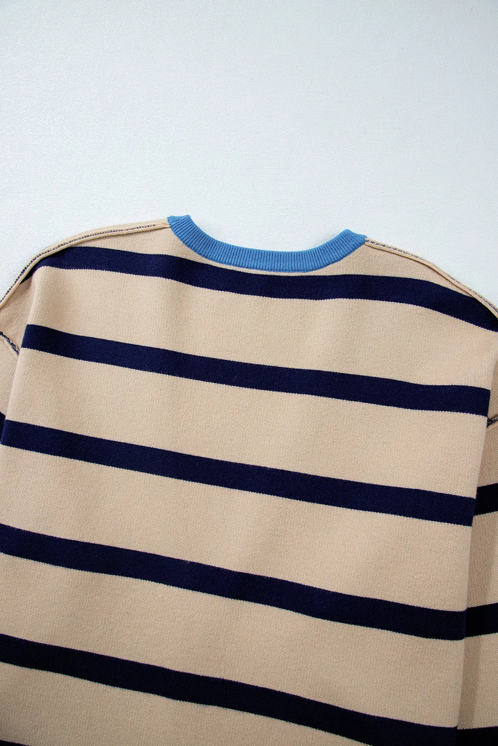 White Colorblock Drop Shoulder Buttoned Loose Cardigan