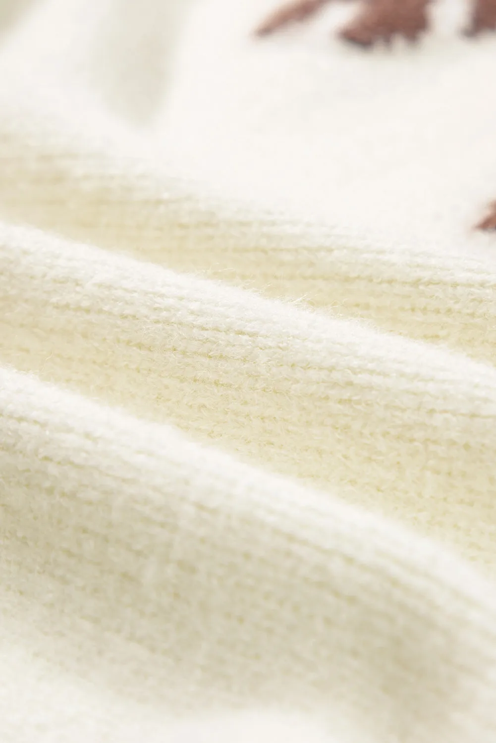 White Colorblock Floral Pattern Round Neck Sweater