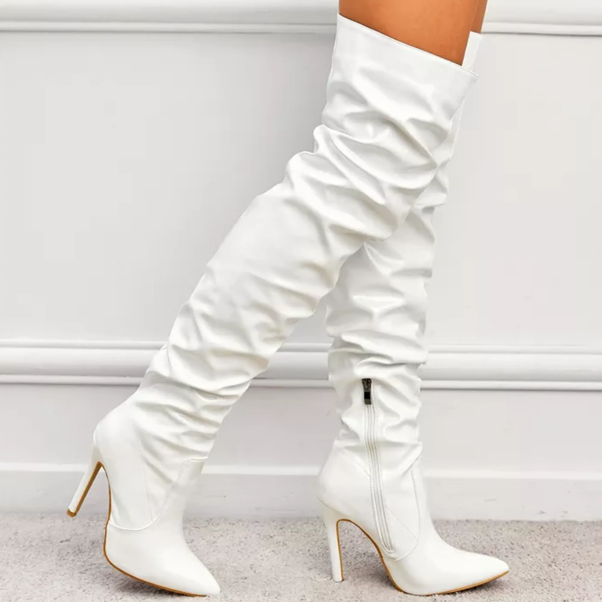 White Patent Leather Over The Knee Boots