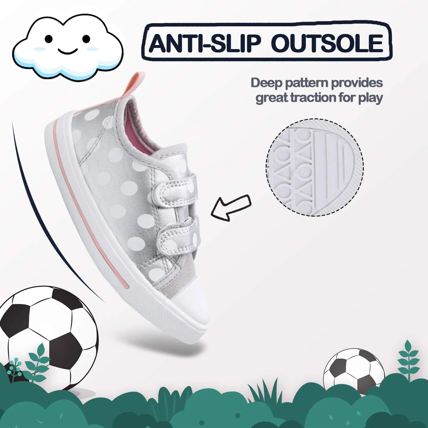 White Polka Dot Double Velcro Silver Sneakers