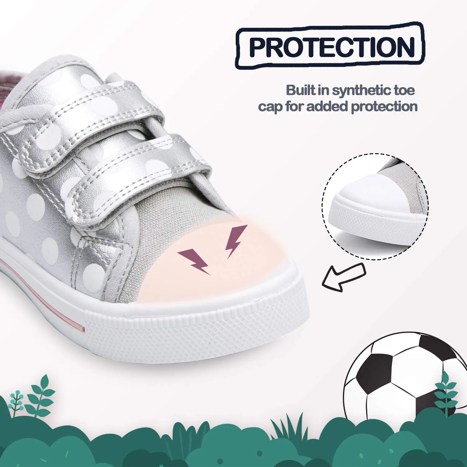 White Polka Dot Double Velcro Silver Sneakers