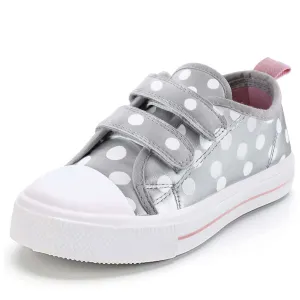 White Polka Dot Double Velcro Silver Sneakers