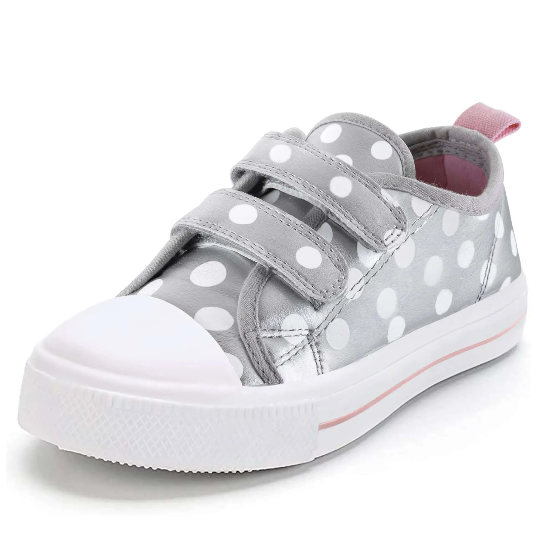 White Polka Dot Double Velcro Silver Sneakers