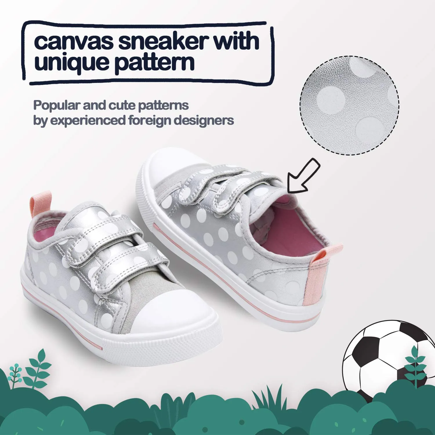White Polka Dot Double Velcro Silver Sneakers