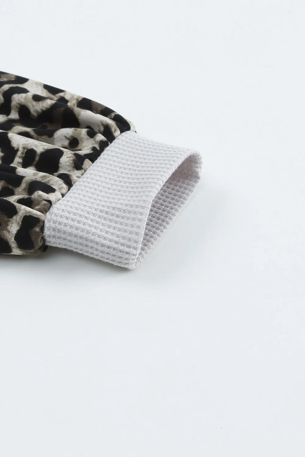 Wild Leopard Contrast Sleeve Colorblock Waffle Knit Top