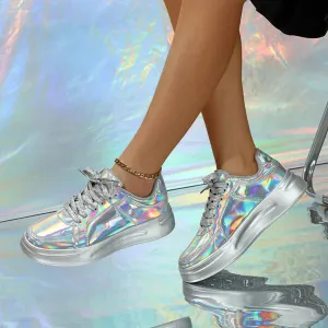 Women Casual Shoes Fashion Breathable Walking Sneakers Couples Fashion Thick Soled Sequins Lace Up Heightening Casual Tenis
