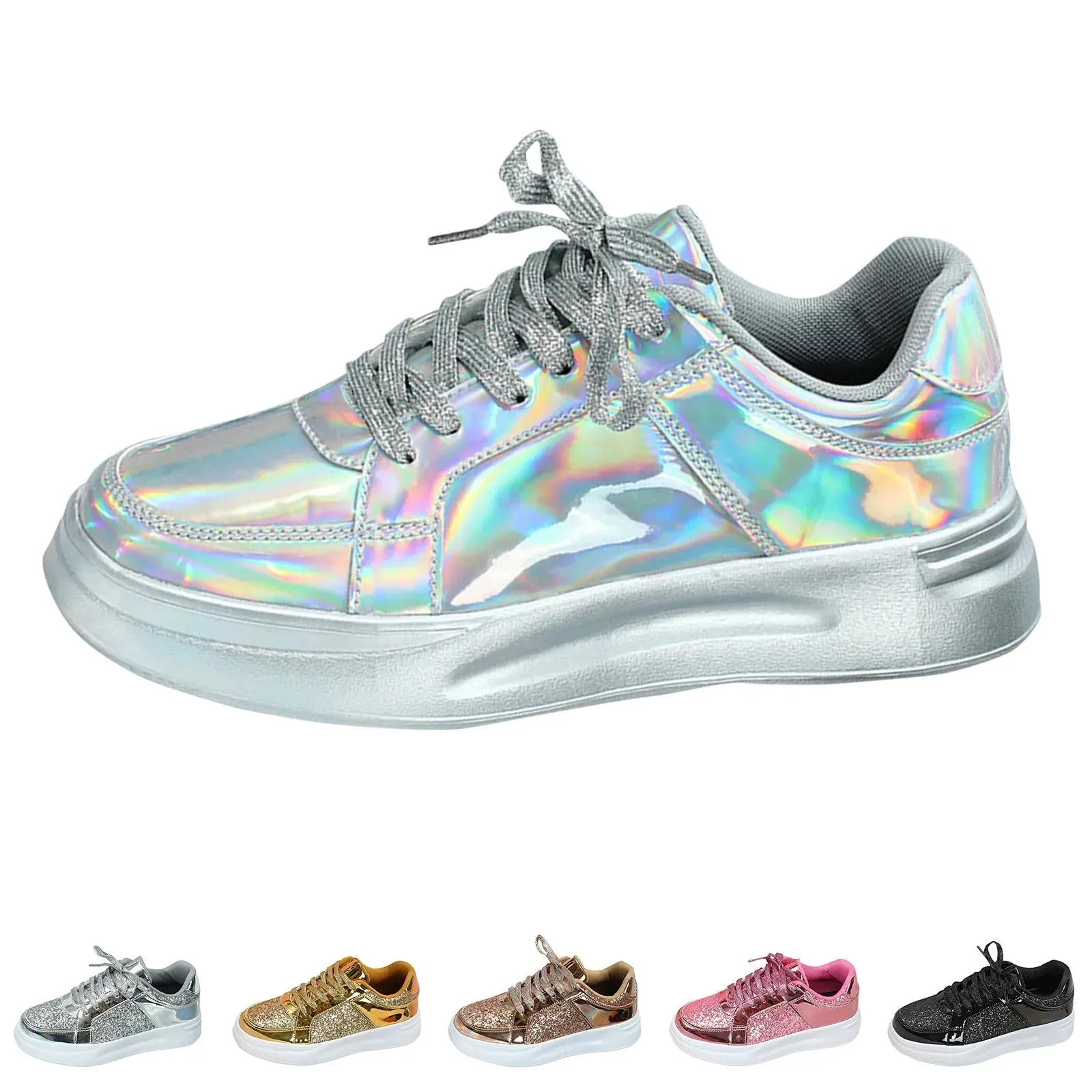 Women Casual Shoes Fashion Breathable Walking Sneakers Couples Fashion Thick Soled Sequins Lace Up Heightening Casual Tenis