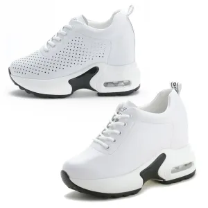 Women's Black White Sneakers Pumps Soft Leather Shoes