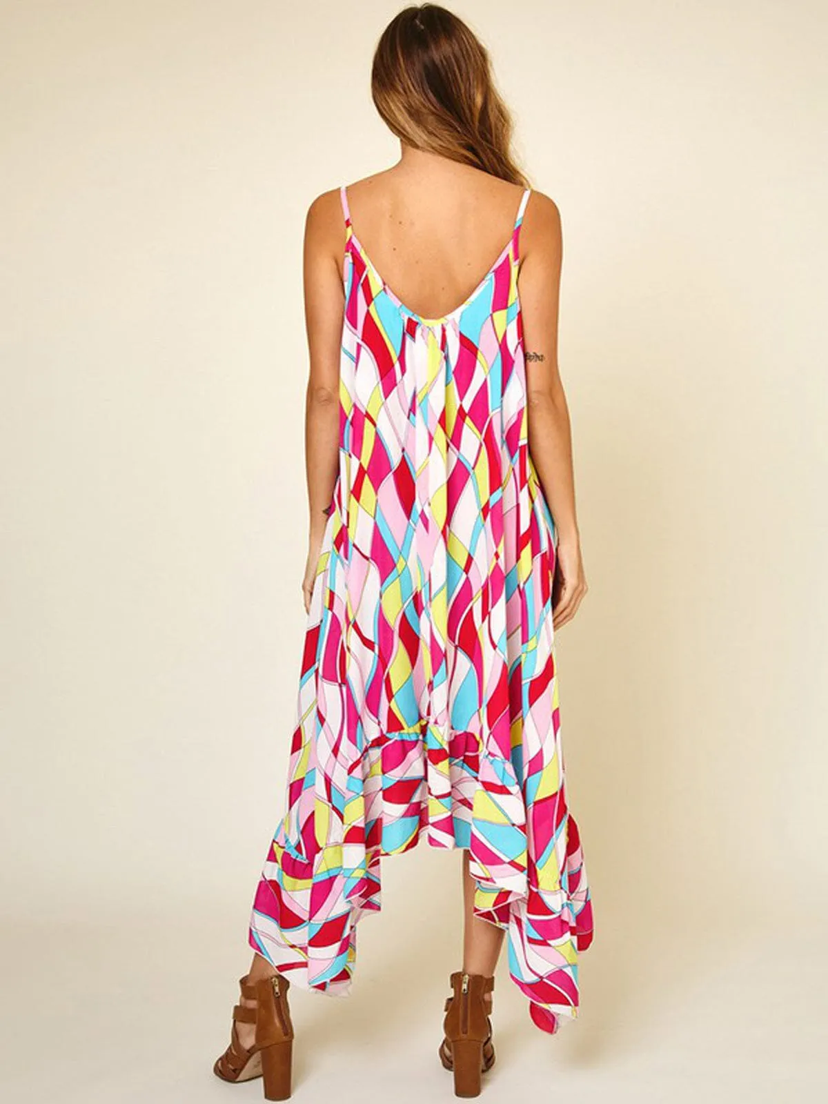 WOMEN'S SLEEVELESS COLORBLOCK MULTI PRINT MAXI DRESS