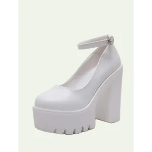 Y2K Ankle Strap Pumps with Square Heel and Buckle Accent