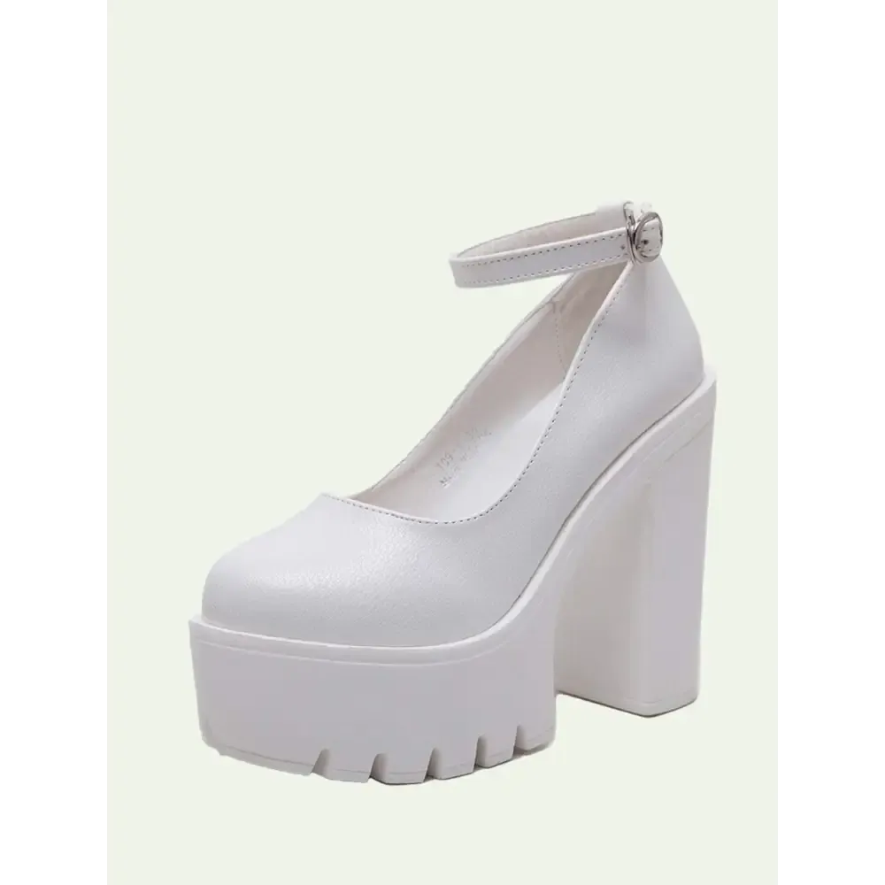 Y2K Ankle Strap Pumps with Square Heel and Buckle Accent