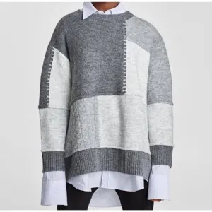 Zara Colorblock Sweater Size Small Beige White Gray Soft Pullover Round Neck