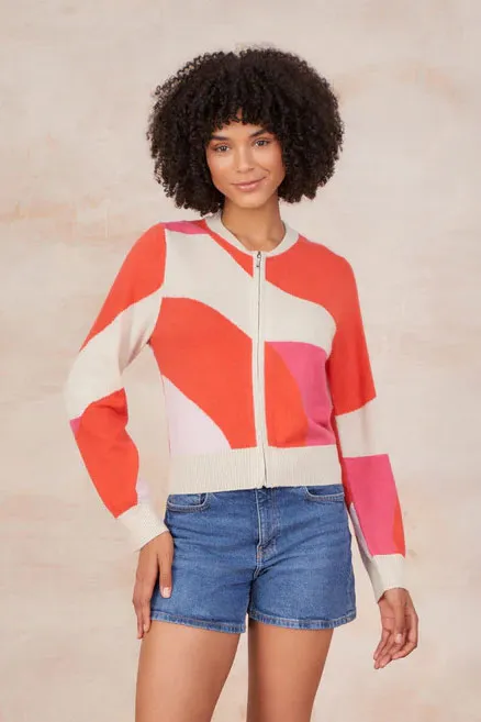 Zip-Up Colorblock Sweater in Watermelon